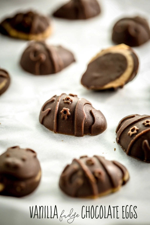 Creamy vanilla vegan fudge encased in silky, rich vegan chocolate. Everyone can enjoy these These Vanilla Fudge Chocolate Eggs guilt-free. Almost.