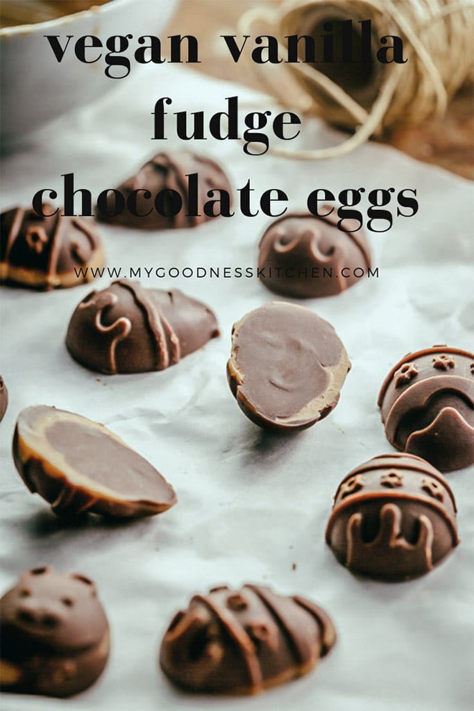 Homemade Easter eggs on white parchment paper with text