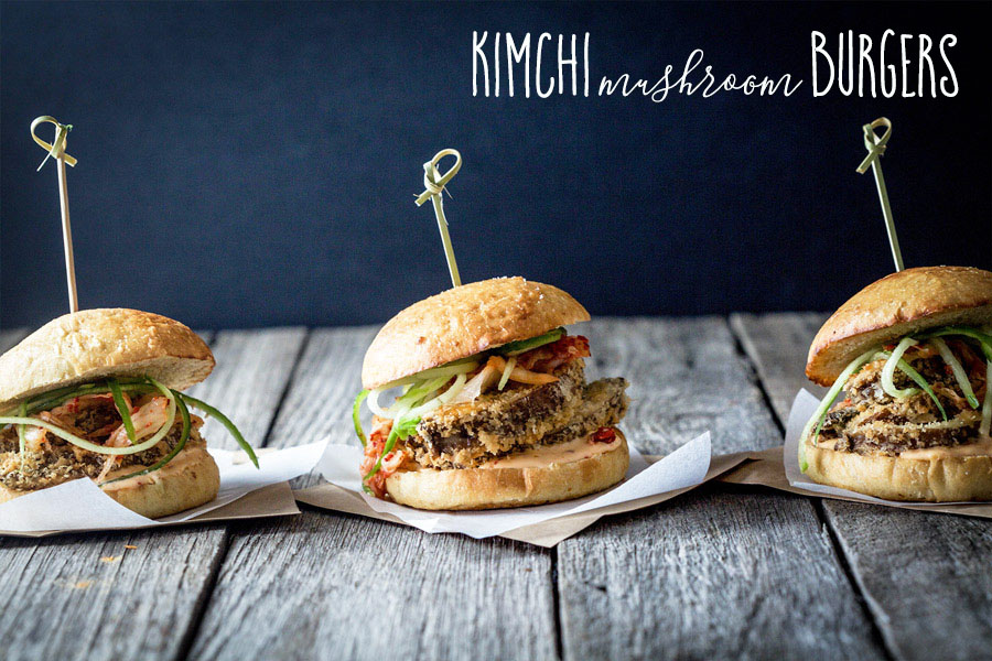 vegan kimchi crispy mushroom burgers