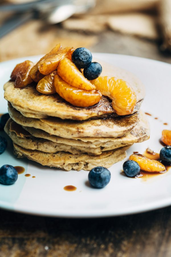 spelt buttermilk pancakes with glazed mandarin 1