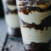 A close up of tiramisu in a glass