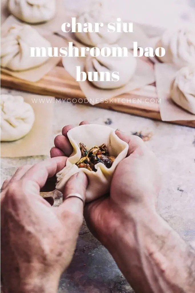 A man making a bao bun with text