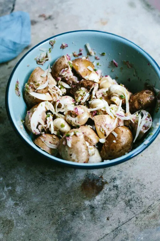 This Mushroom Fennel Ceviche is a vegan version of the traditional Peruvian fish ceviche. With japapeños and lemons, it is a perfect pickled snack or side.