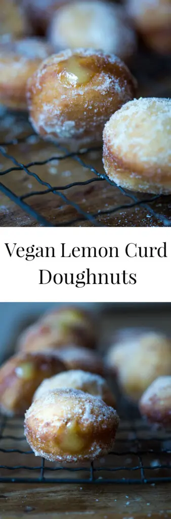 Two different images of homemade doughnuts with text