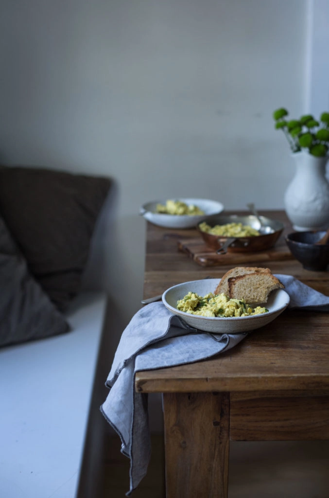 With pan fried tofu, garlic and peppers tossed in a creamy, cheesy vegan sauce this Inspired Scrambled Tofu is the perfect partner to a rainy Sunday morning