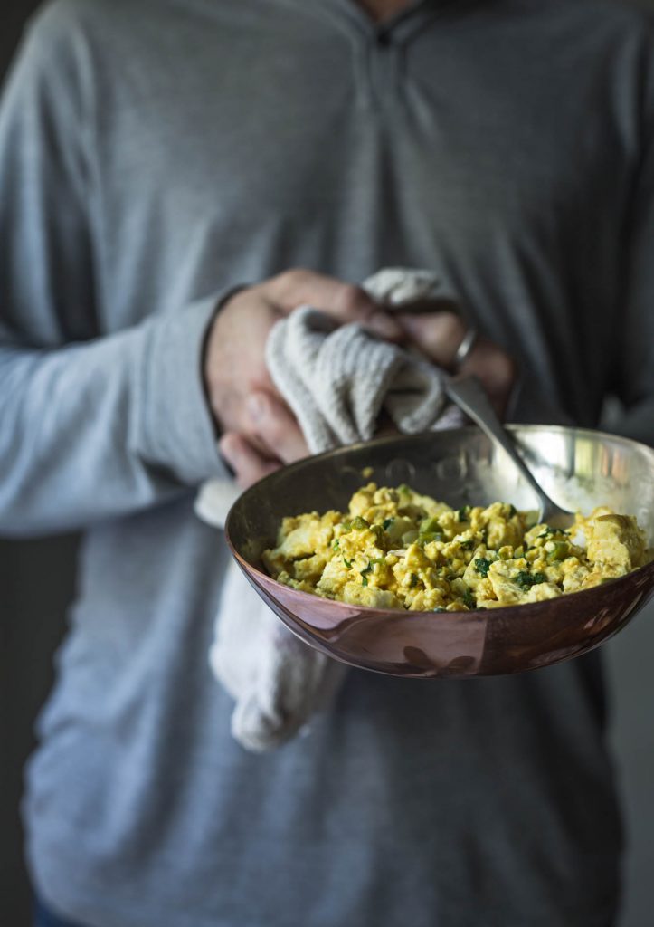 With pan fried tofu, garlic and peppers tossed in a creamy, cheesy vegan sauce this Inspired Scrambled Tofu is the perfect partner to a rainy Sunday morning