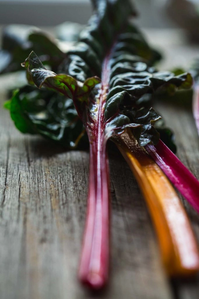 A close up image of cut rainbow chard. 