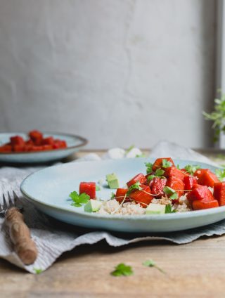 This sesame miso watermelon poke is an effortless combination of sweet watermelon and umami loaded sesame and miso.