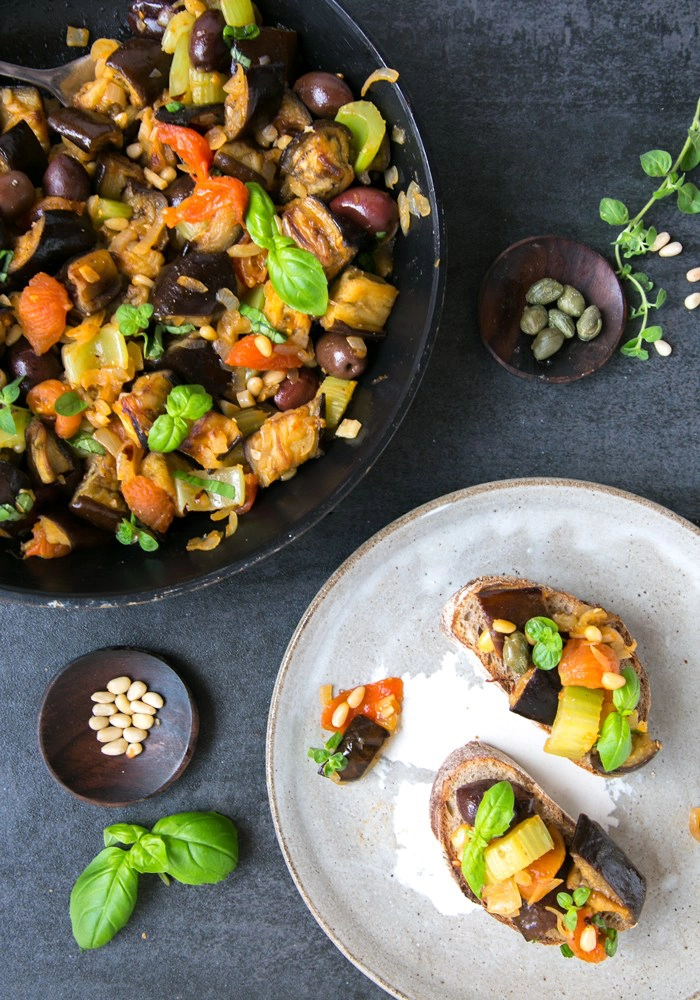 A serving plate and a side plate with Sicilian Aubergine Caponata