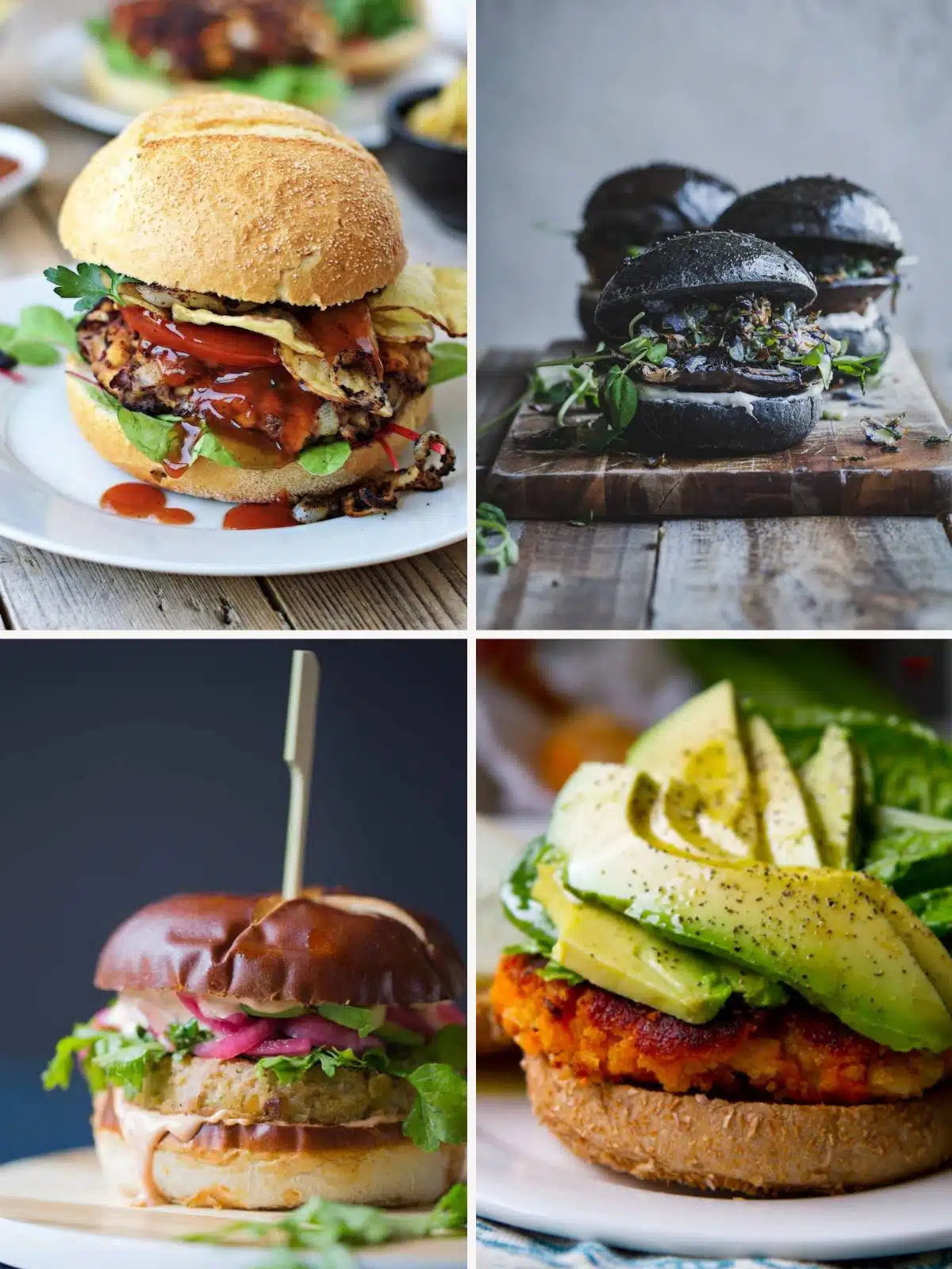 A grid of four different vegan burger images.