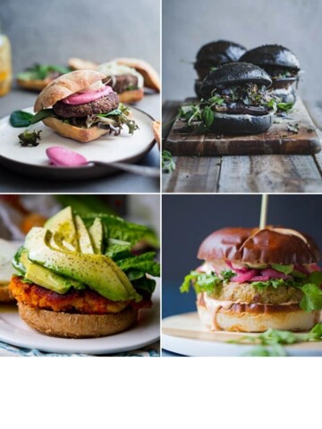 A grid of four different vegan burger images.