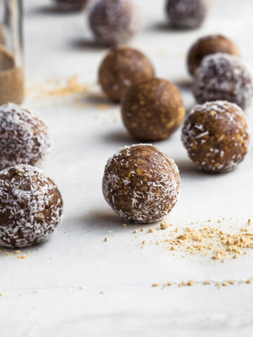 Nut butter snack balls rolled in coconut
