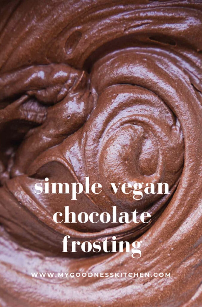 Super close up image of a swirl of vegan chocolate frosting