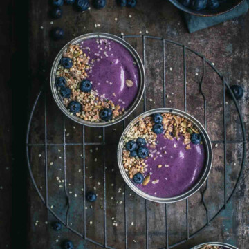Blueberry smoothies in bowls