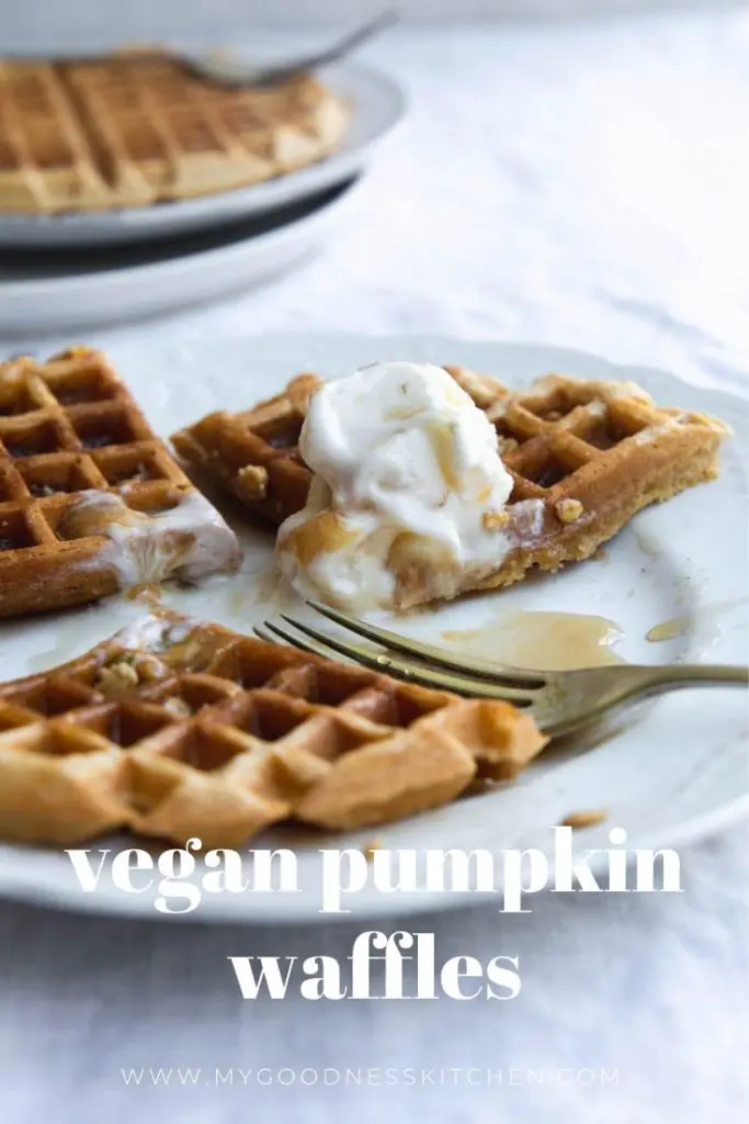 A close up of a plate of waffles with syrup and a fork