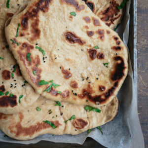 Naan bread in a baking tray