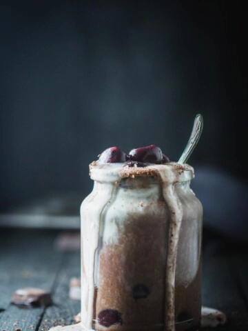 Front on image of a jar of Black Forest Shake