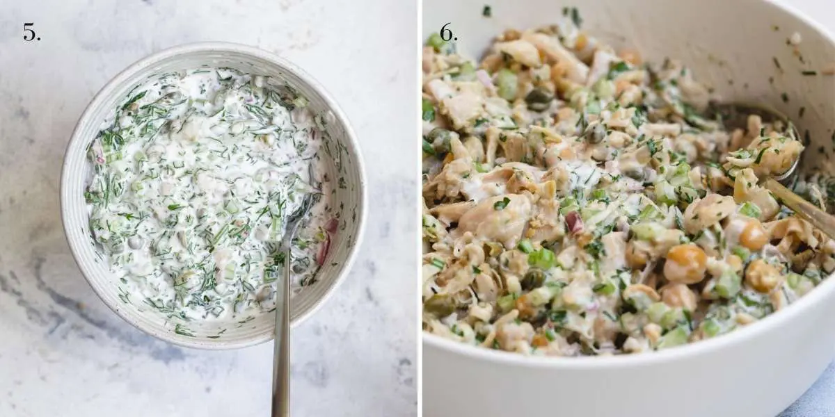 Two food images with chicken salad.