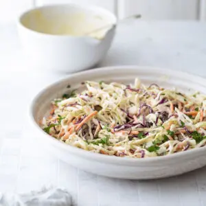 Coleslaw in a serving bowl.