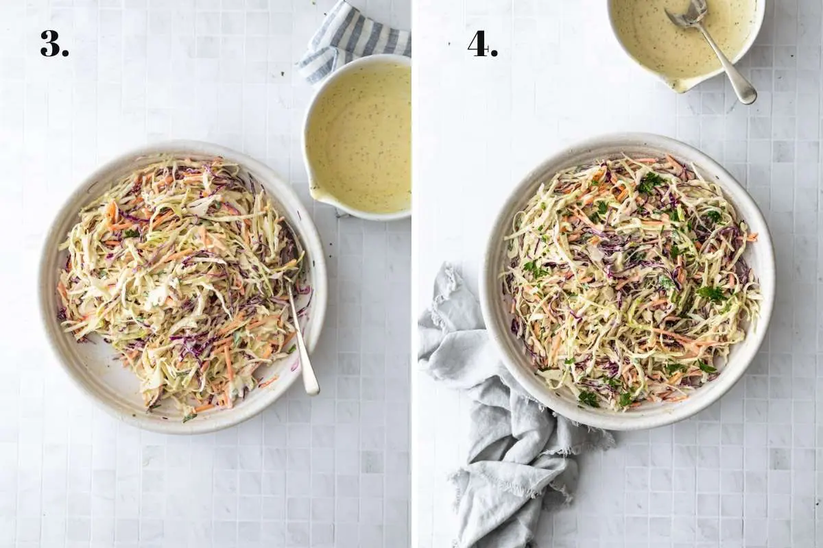 Two food images showing the mixed coleslaw.