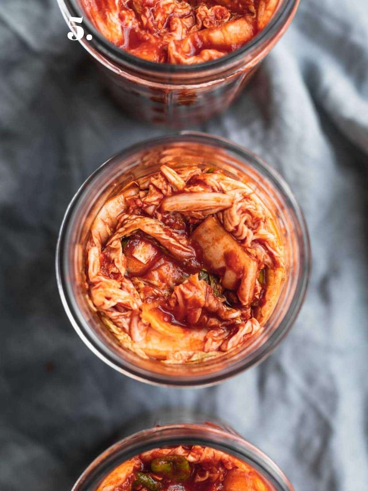 Kimchi packed in jars.