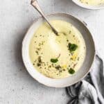 A bowl of zucchini soup.