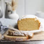 A vegan pound cake on paper.