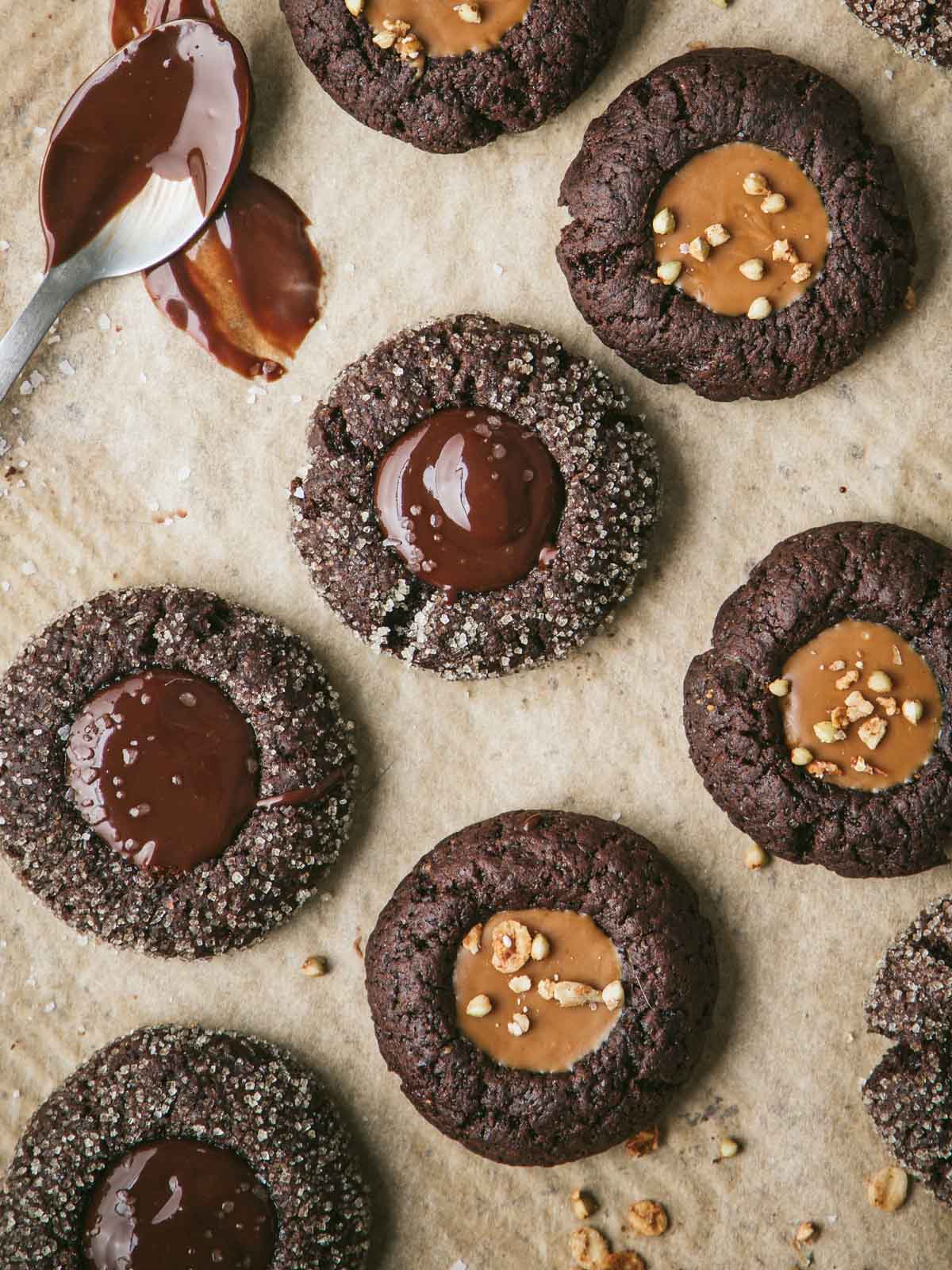 Chocolate cookies filled with melted chocolate.