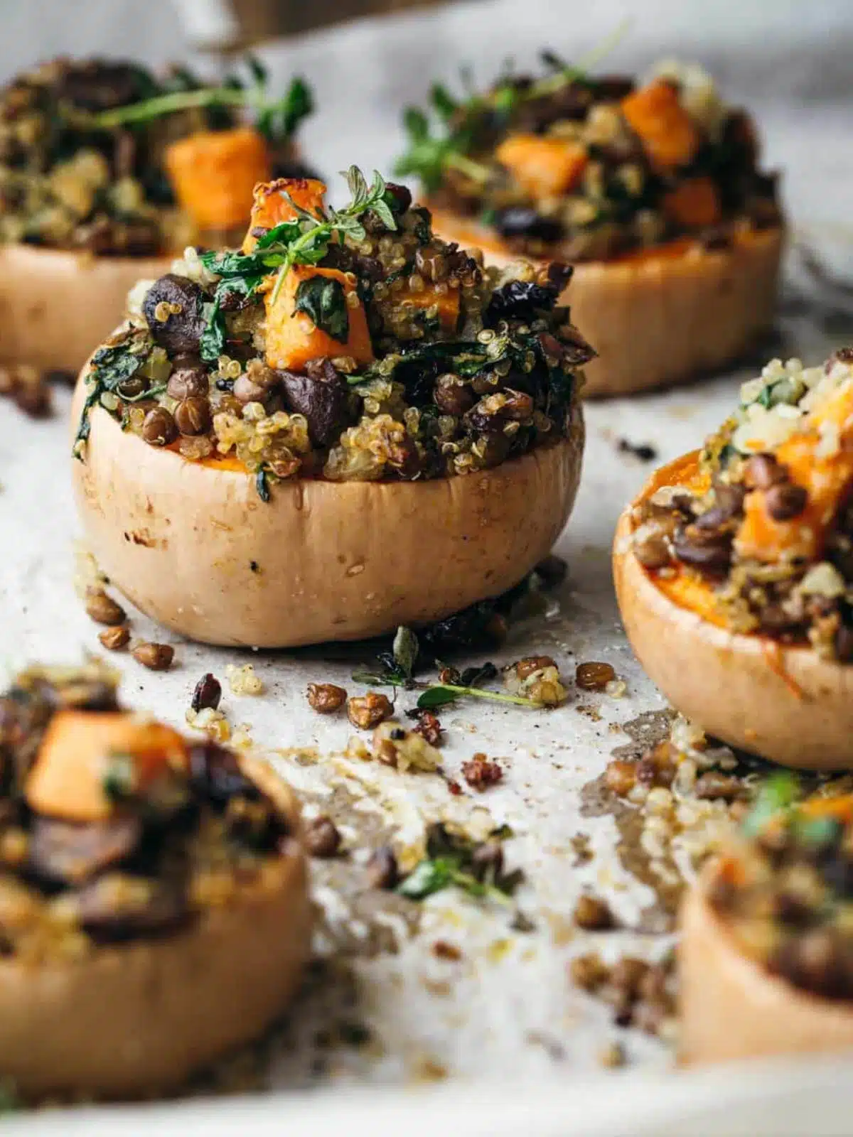 Stuffed pumpkins on a tray.