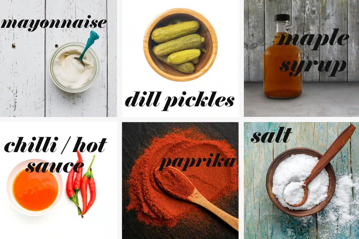 Ingredient images in a grid with labels. 