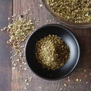 A black bowl with spices.