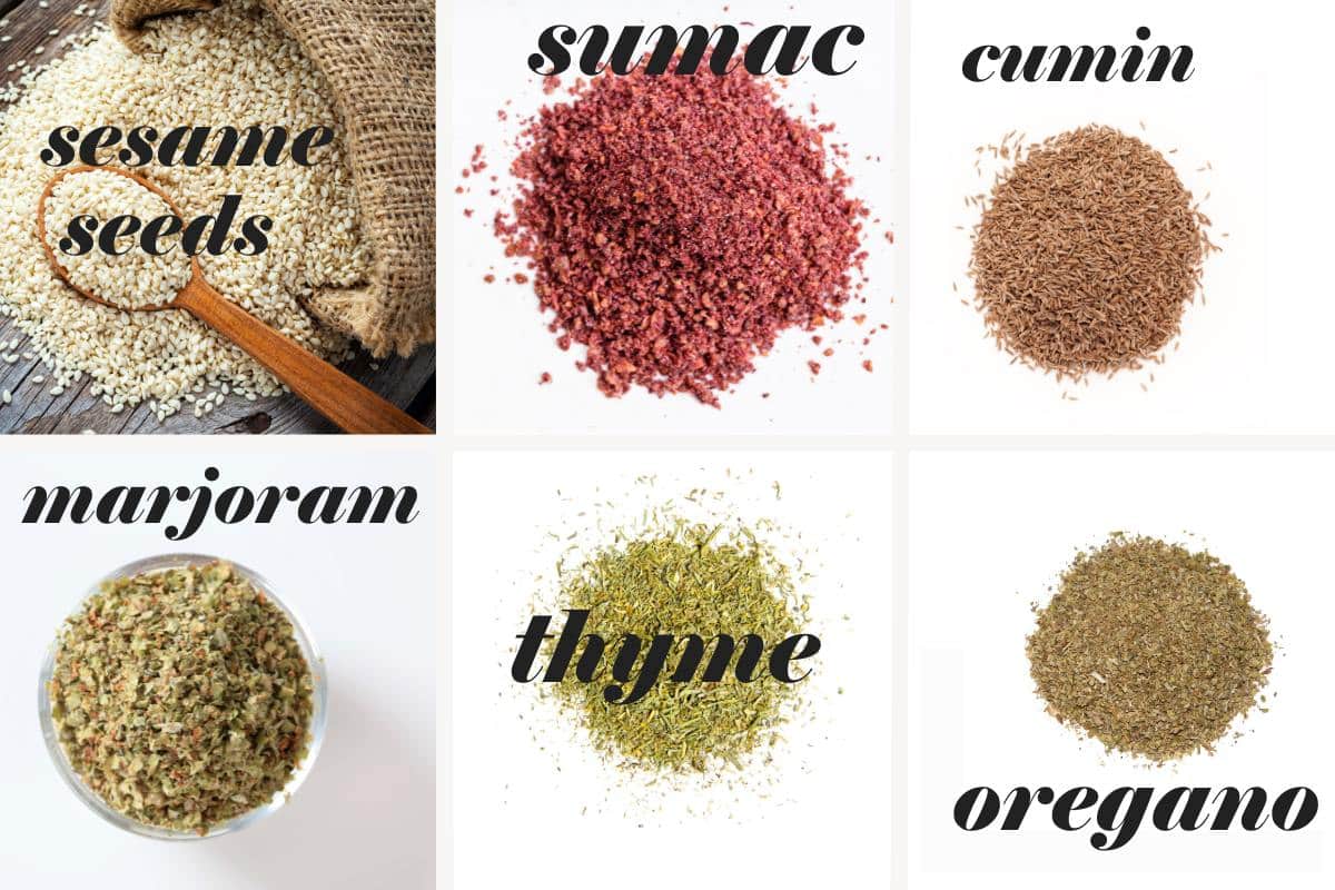 Za'atar ingredients in a grid with labels.