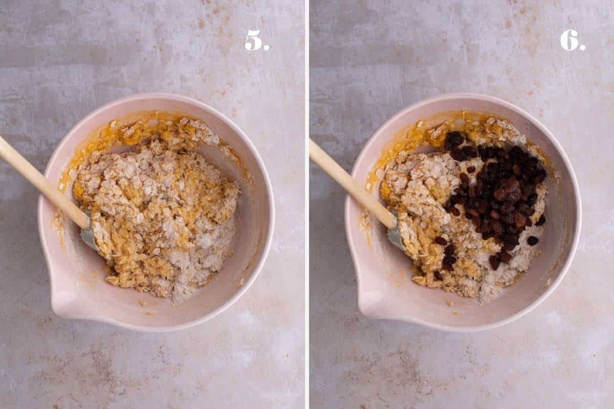 Side-by-side images of dough art different stages of mixing.