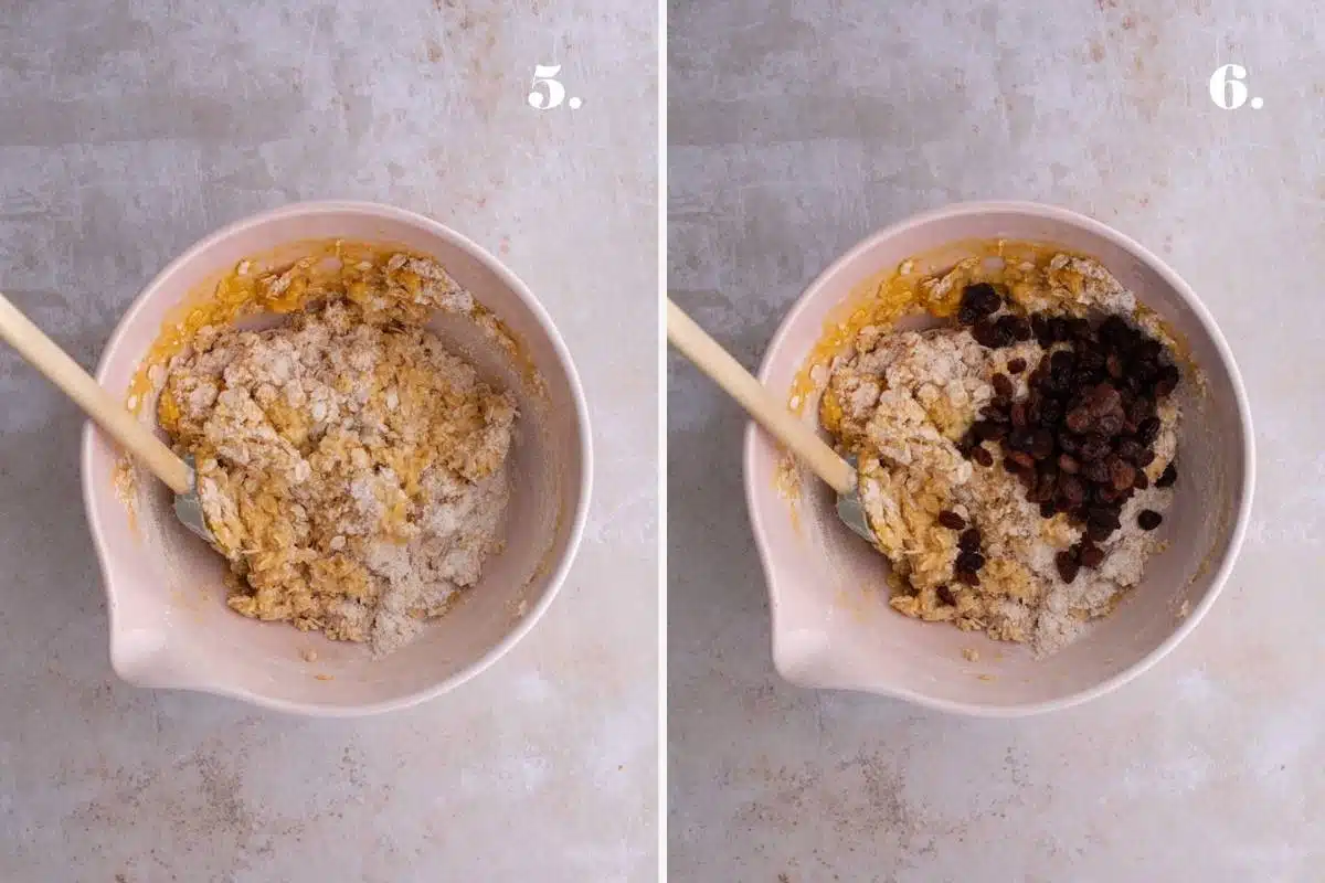 Side-by-side images of dough art different stages of mixing.