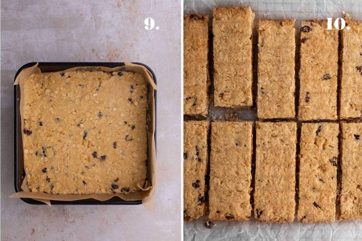 Side-by-side images of baking dough before and after baking.
