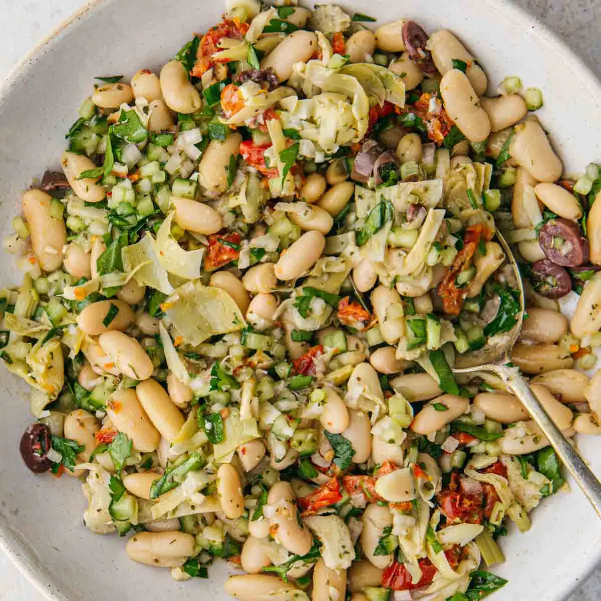 Beans and salad close up.