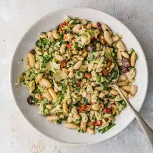 White bean salad in a bowl.