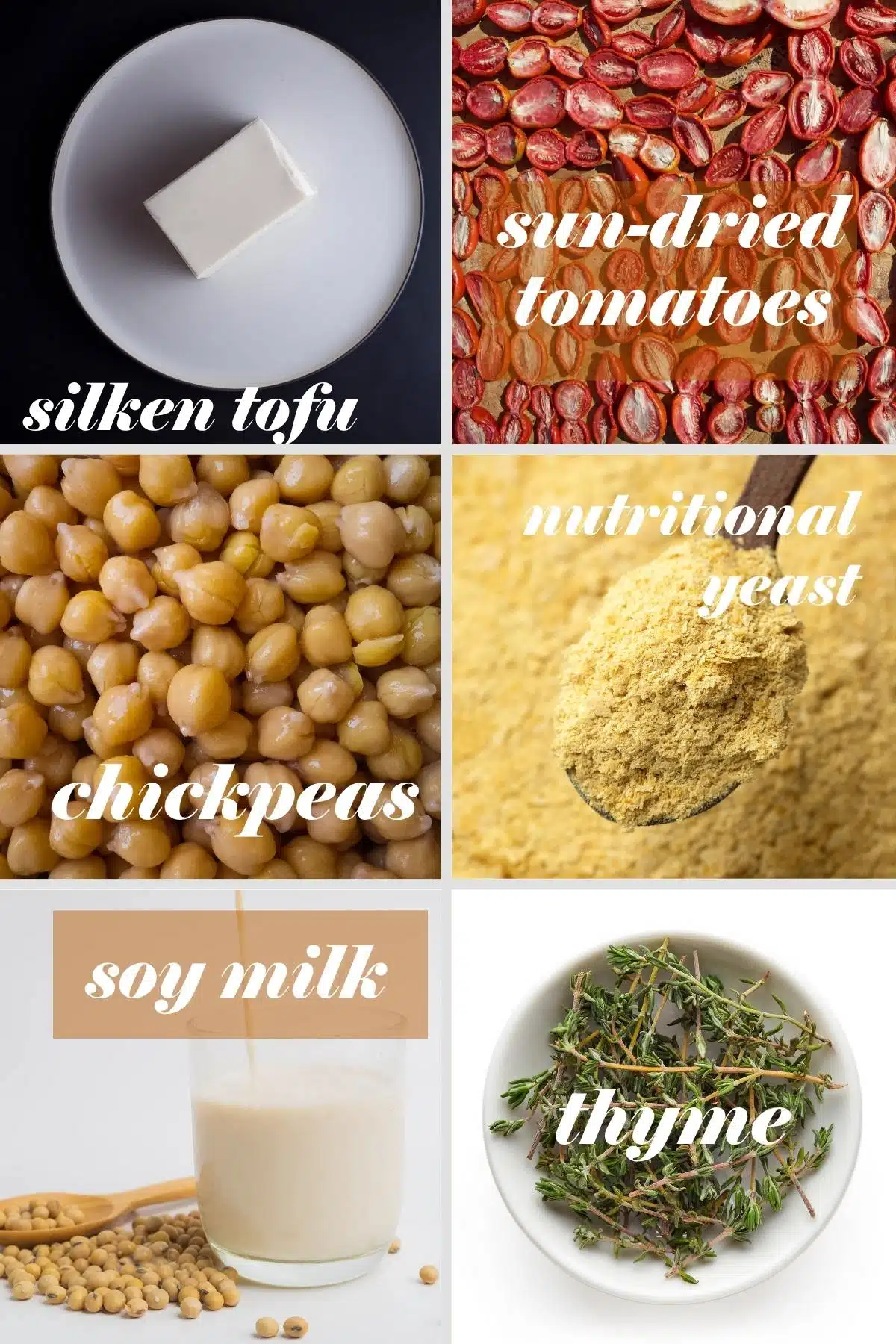 Main ingredients for Marry Me Chickpeas in a grid with labels.
