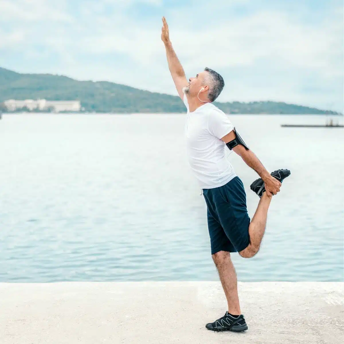 A man stretching.