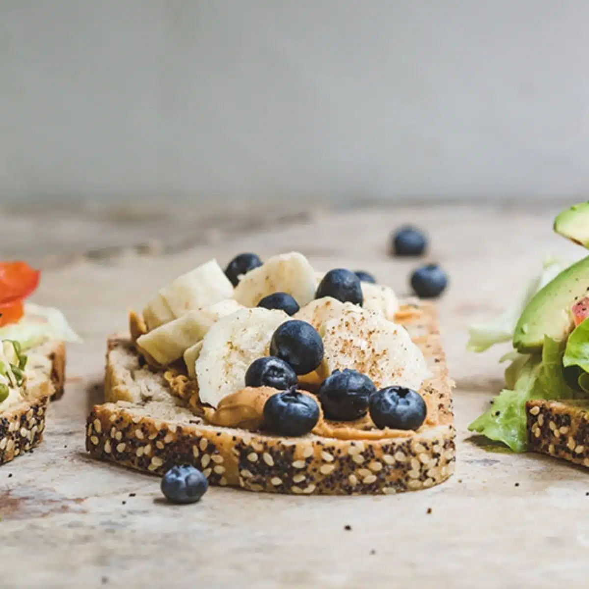 Seeded bread with high fibre toppings.